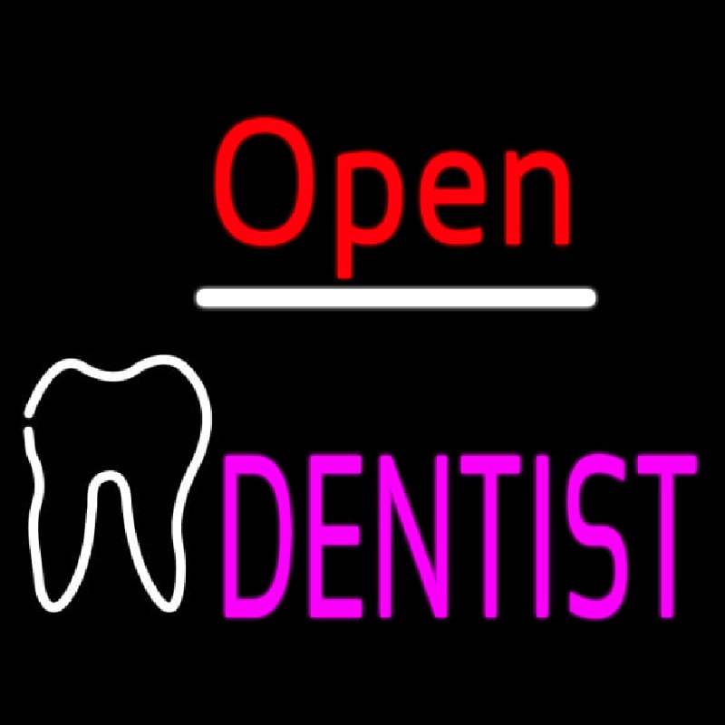 Red Open Pink Dentist Tooth Logo Neonkyltti