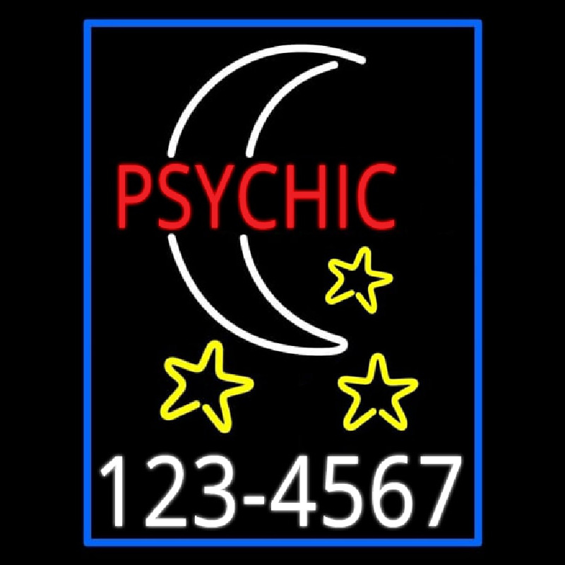 Red Psychic White Logo Phone Number Blue Border Neonkyltti