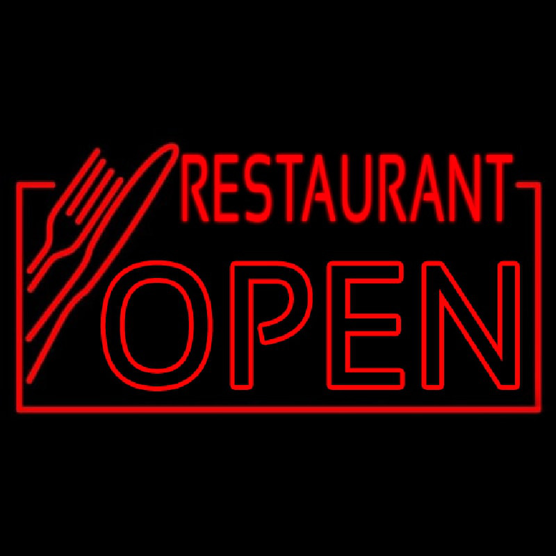 Red Restaurant Open With Knife And Fork Neonkyltti