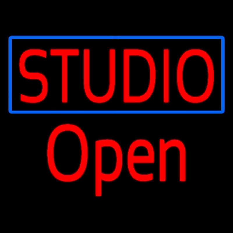 Red Studio Open Blue Border Neonkyltti