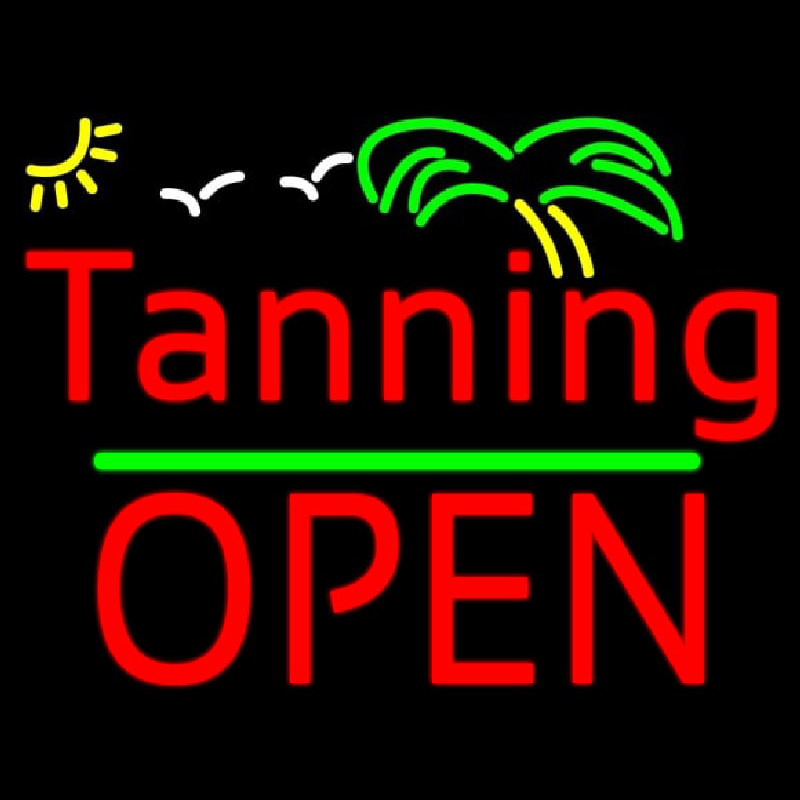 Red Tanning Block Open Palm Tree Neonkyltti