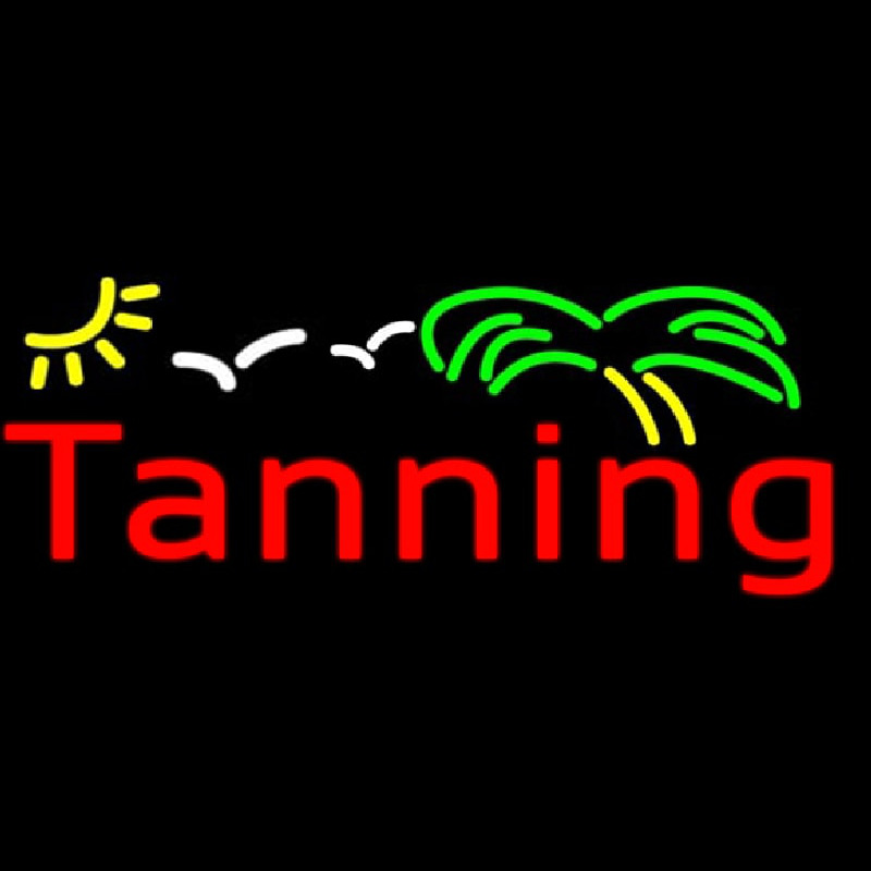 Red Tanning With Green Yellow Palm Tree Neonkyltti