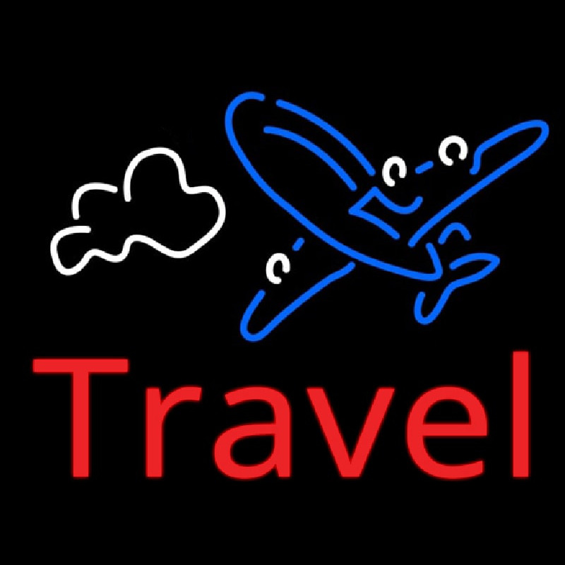 Red Travel Blue Aeroplane Neonkyltti