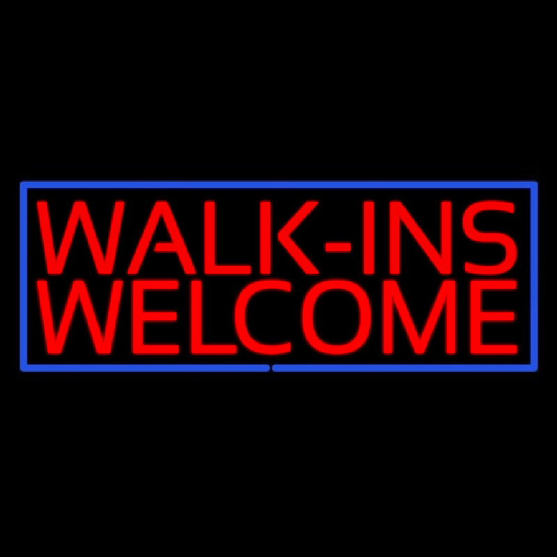 Red Walk Ins Welcome Blue Border Neonkyltti