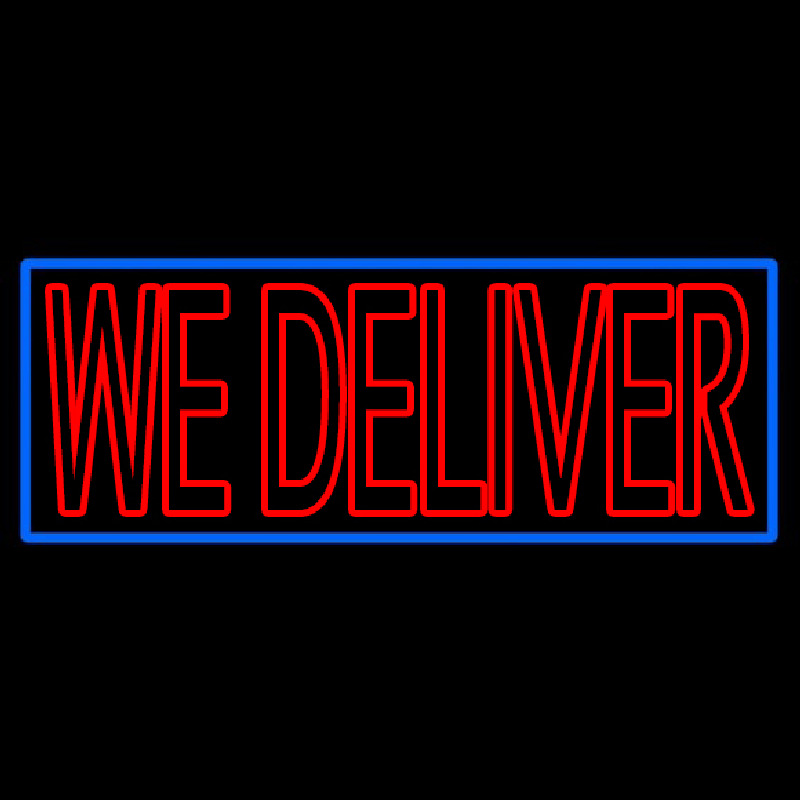 Red We Deliver With Blue Border Neonkyltti