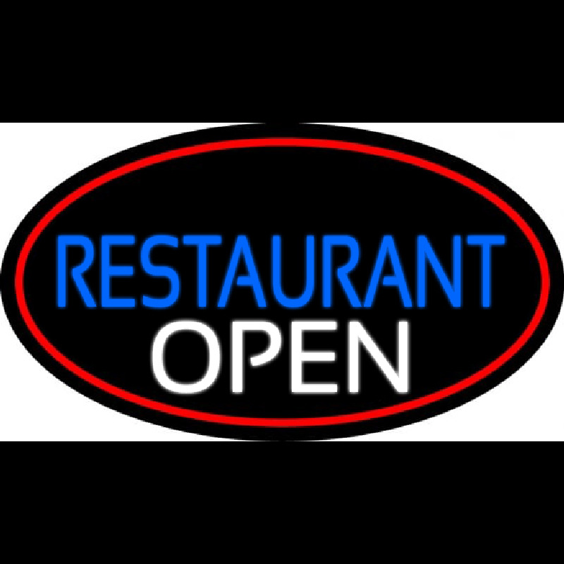 Restaurant Open Oval With Red Border Neonkyltti