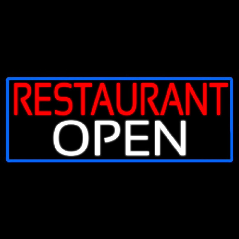 Restaurant Open With Blue Border Neonkyltti