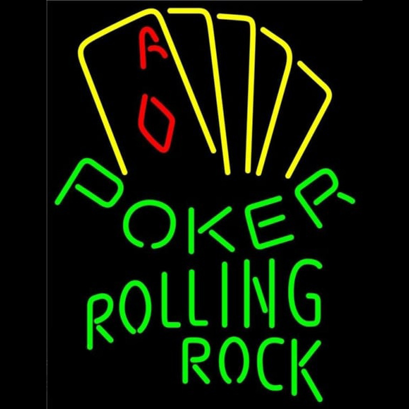 Rolling Rock Poker Yellow Beer Sign Neonkyltti