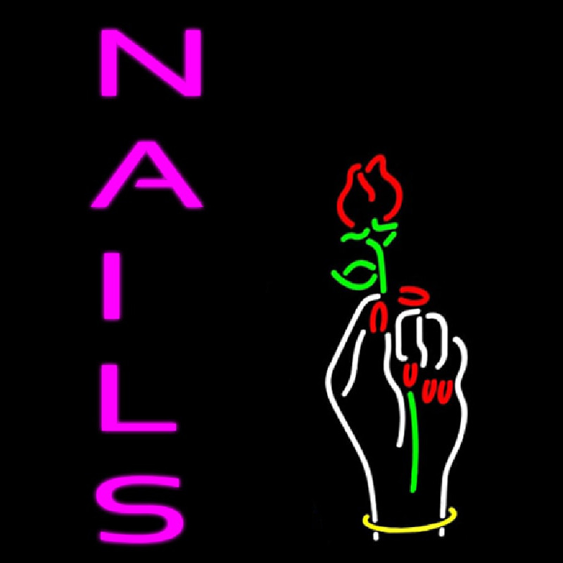 Vertical Pink Nails With Hand And Flower Logo Neonkyltti