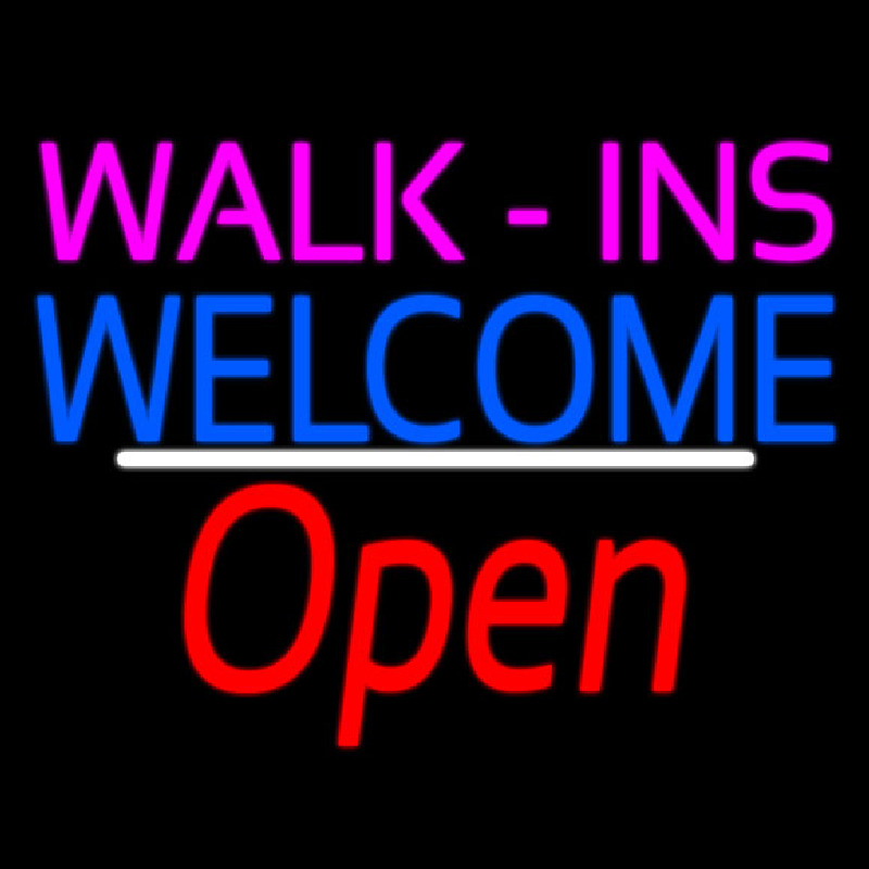 Walk Ins Welcome Open White Line Neonkyltti