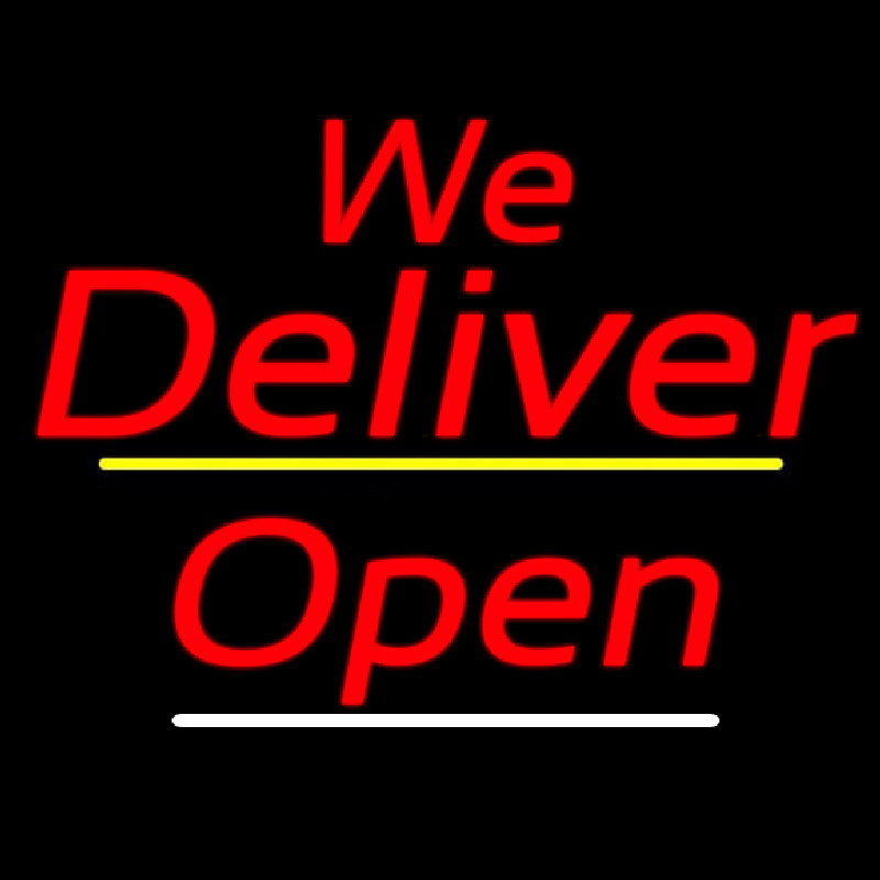 We Deliver Open Yellow Line Neonkyltti