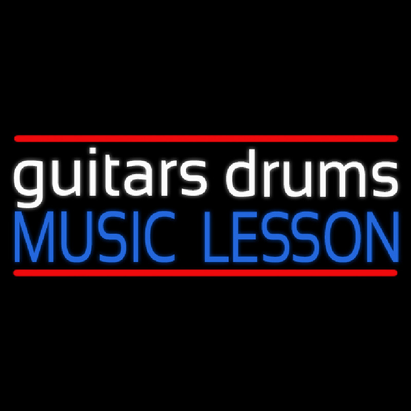 White Guitar Drums Blue Music Lesson Neonkyltti