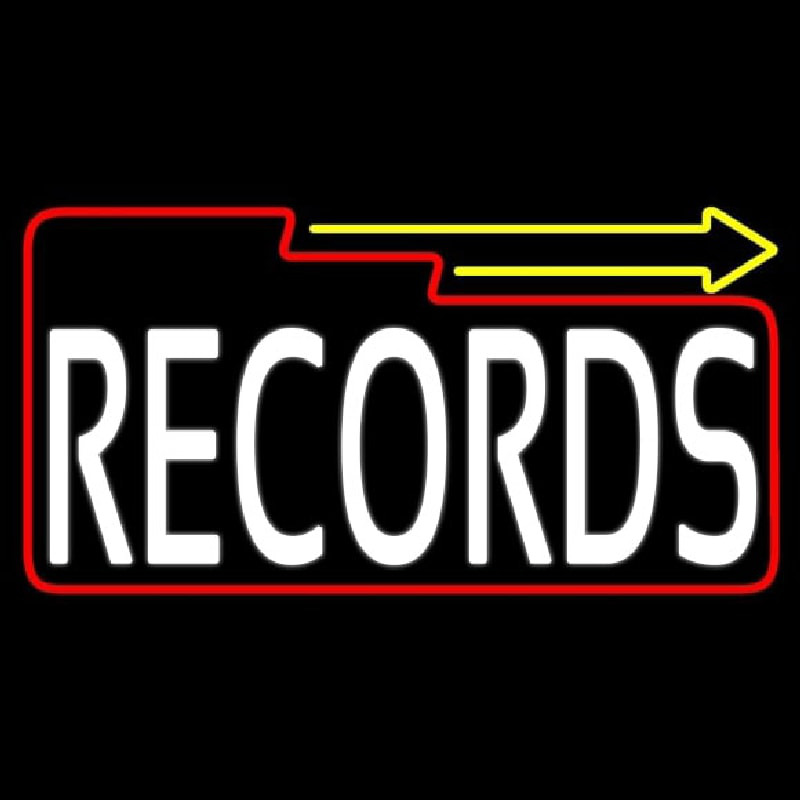 White Records Block With Arrow 2 Neonkyltti