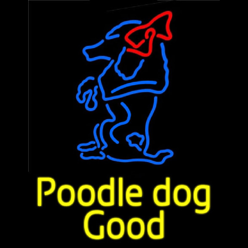 Yellow Poodle Dog Blue Logo Neonkyltti