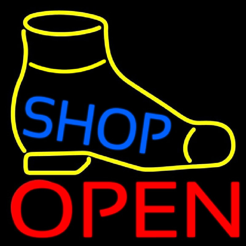 Yellow Shoe Blue Shop Open Neonkyltti