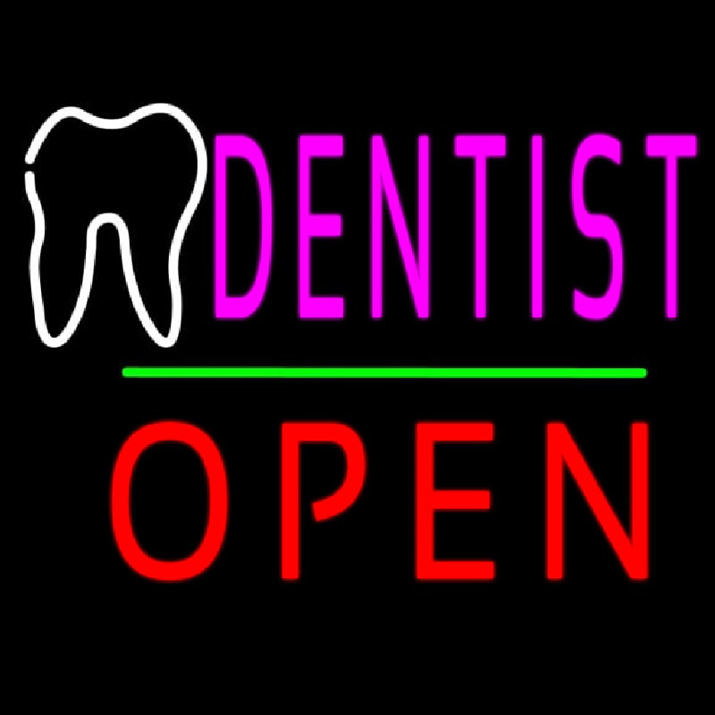 Dentist Logo Block Open Green Line Neonkyltti