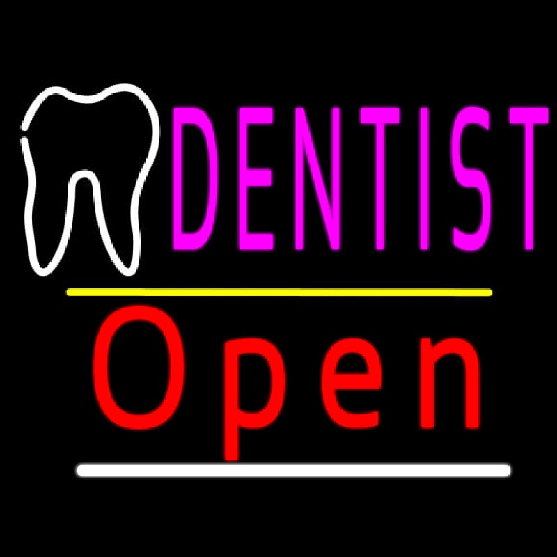 Dentist Logo Open Yellow Line Neonkyltti