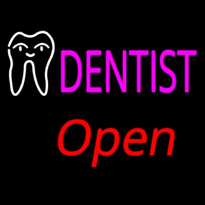 Pink Dentist White Tooth Open Neonkyltti