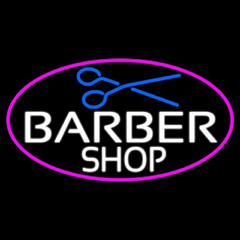 Barber Shop And Scissor With Pink Border Neonkyltti