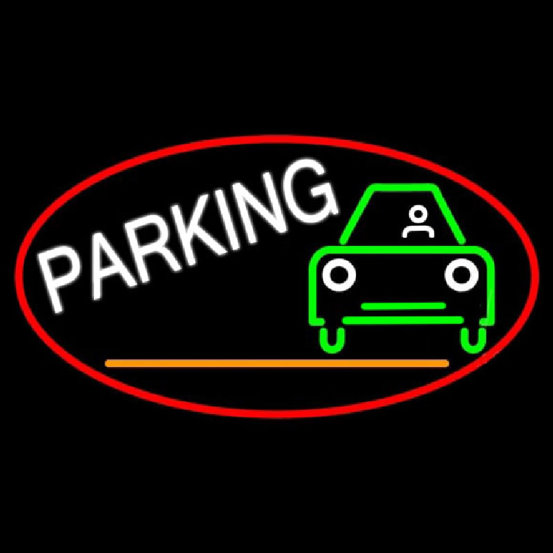 Parking And Car Oval With Red Border Neonkyltti