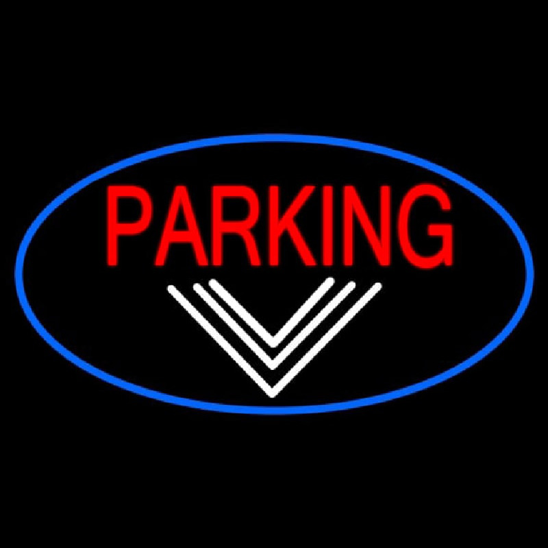 Parking And Down Arrow Oval With Blue Border Neonkyltti