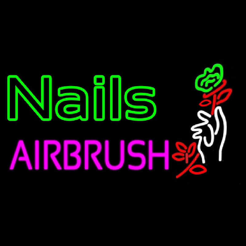 Nails Airbrush With Flower Neonkyltti