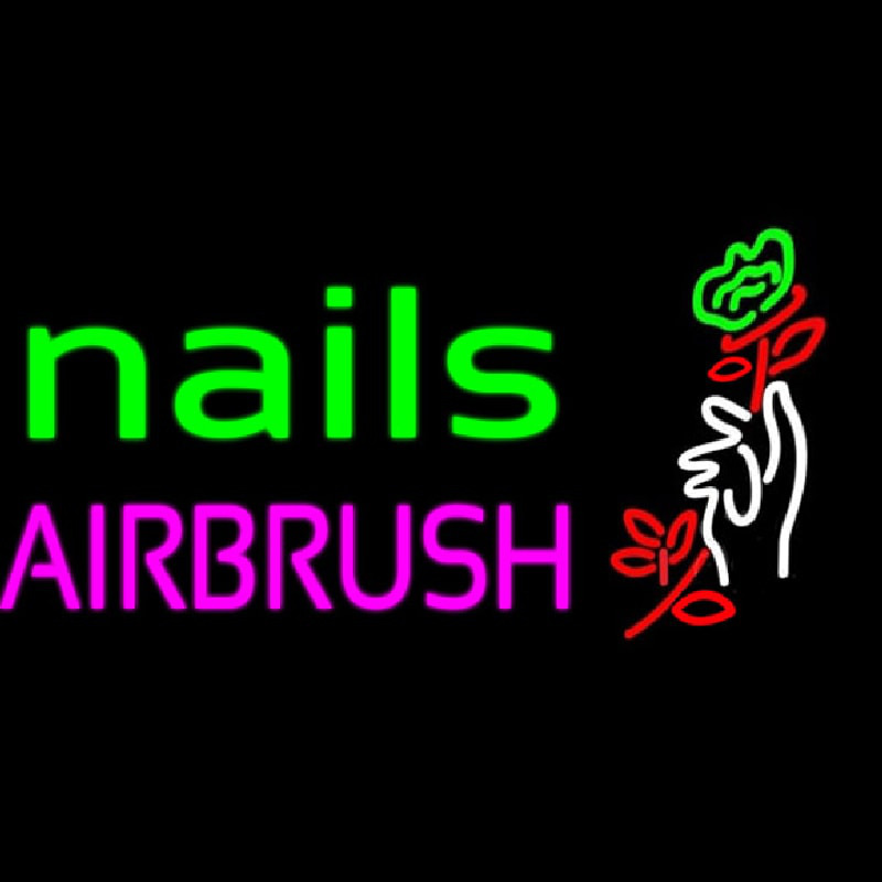 Nails Airbrush With Flower Neonkyltti