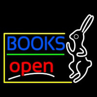 Blue Books With Rabbit Logo Open Neonkyltti