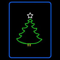 Blue Border Green Christmas Tree Logo Neonkyltti