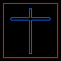 Blue Christian Cross Red Border Neonkyltti