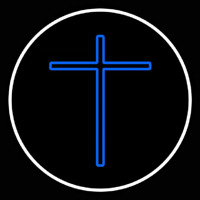 Blue Christian Cross White Border Neonkyltti