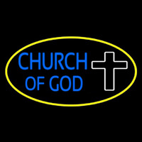 Blue Church Of God Yellow Border Neonkyltti