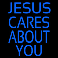 Blue Jesus Cares About You Neonkyltti