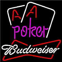 Budweiser Purple Lettering Red Aces White Cards Beer Sign Neonkyltti