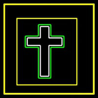 Christian Cross Yellow Border Neonkyltti