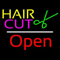 Hair Cut Logo Open White Line Neonkyltti