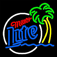 Miller Lite Circle Beach Palm Tree Beer Sign Neonkyltti