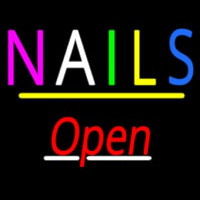 Multi Colored Nails Open Yellow Line Neonkyltti