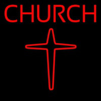 Red Church With Cross Logo Neonkyltti