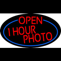 Red Open One Hour Photo Oval With Blue Border Neonkyltti