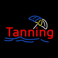 Red Tanning Blue Waves With Umbrella Logo Neonkyltti